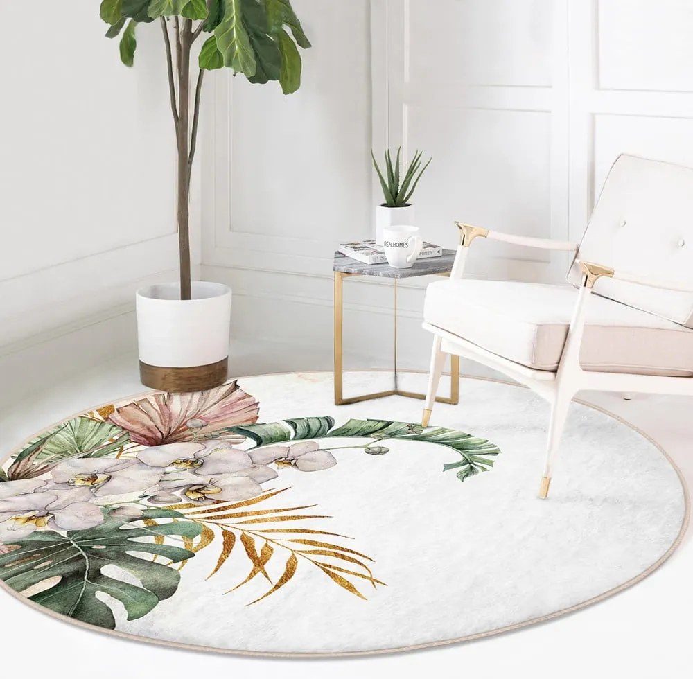 Tappeto rotondo lavabile in crema adatto ai robot aspirapolvere ø 120 cm Comfort - Mila Home