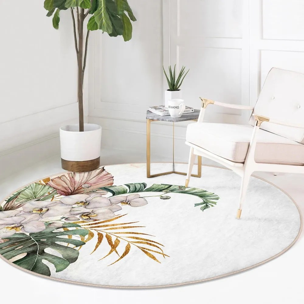 Tappeto rotondo lavabile in crema adatto ai robot aspirapolvere ø 80 cm Comfort - Mila Home