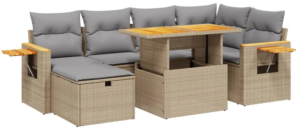 Set divani da giardino 7 pz con cuscini beige in polyrattan