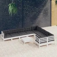 Set Divani da Giardino 10 pz con Cuscini Bianchi Legno di Pino 3096990