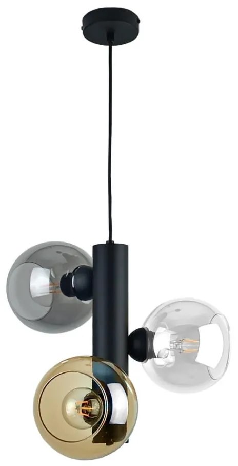Lampadario a sospensione con filo TUBE 3xE27/60W/230V nero/fumé beige/limpido