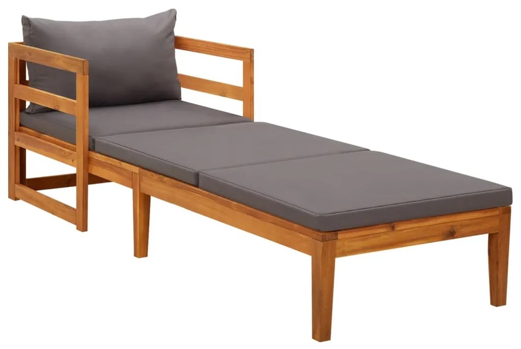 Lettino Prendisole Con Cuscini Grigio Scuro İn Massello Acacia /