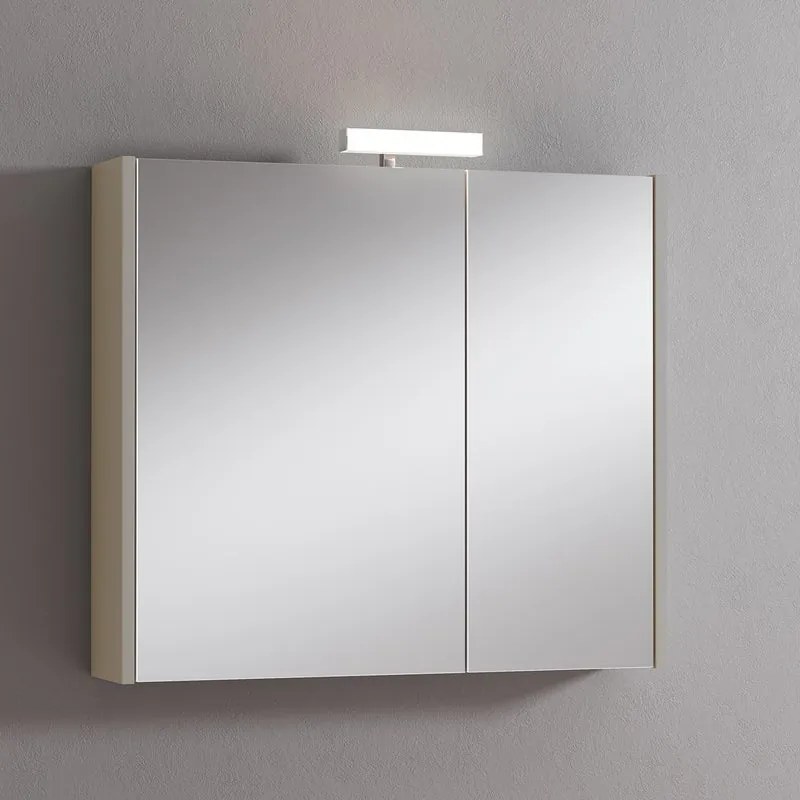 Pensile con luce Akira laccato lucido visone L 80 x H 70 x P 15.5 cm