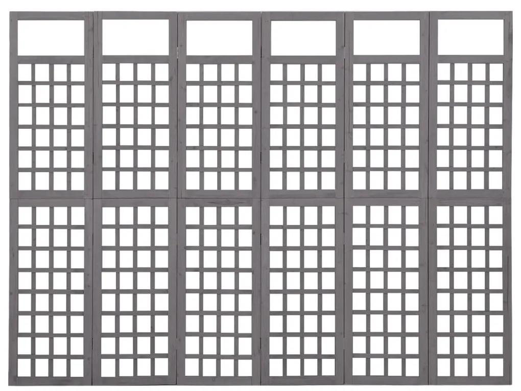 Divisorio a 6 pannelli in massello di abete grigio 242,5x180 cm