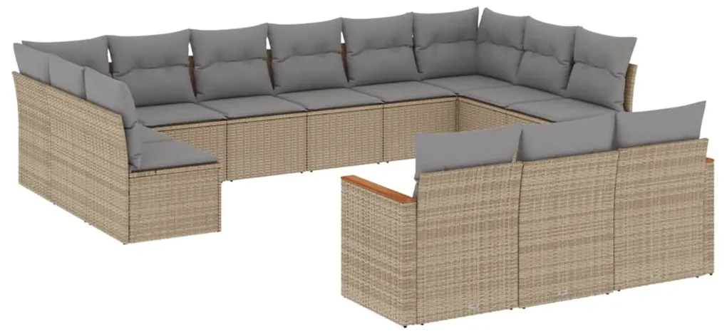 Set divano da giardino 13 pz con cuscini beige in polyrattan