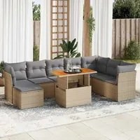 Set Divano da Giardino 9 pz con Cuscini Beige in Polyrattan 3326964