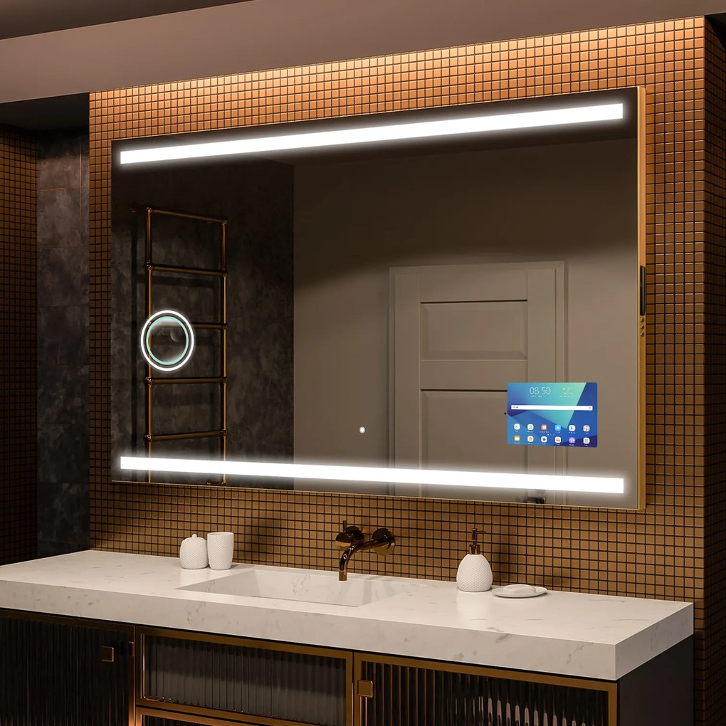 Rettangolare specchio bagno con luce LED L09 specchio retroilluminato da trucco con Specchio cosmetico, Tappetino riscaldante