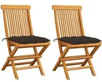 Sedie da Giardino e Cuscini Grigio Talpa 2 pz Massello di Teak 3062483