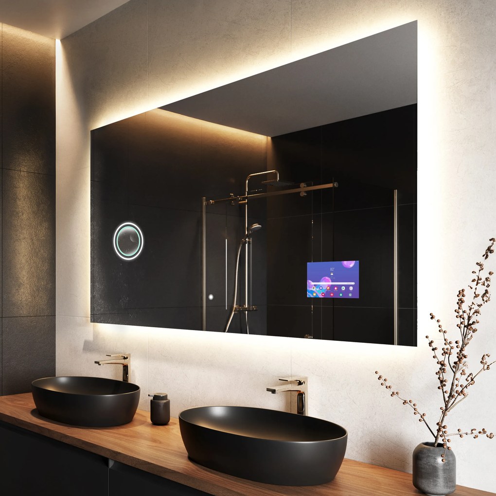 Rettangolare specchio bagno con luce LED L58 specchio retroilluminato da trucco con Specchio cosmetico, Tappetino riscaldante