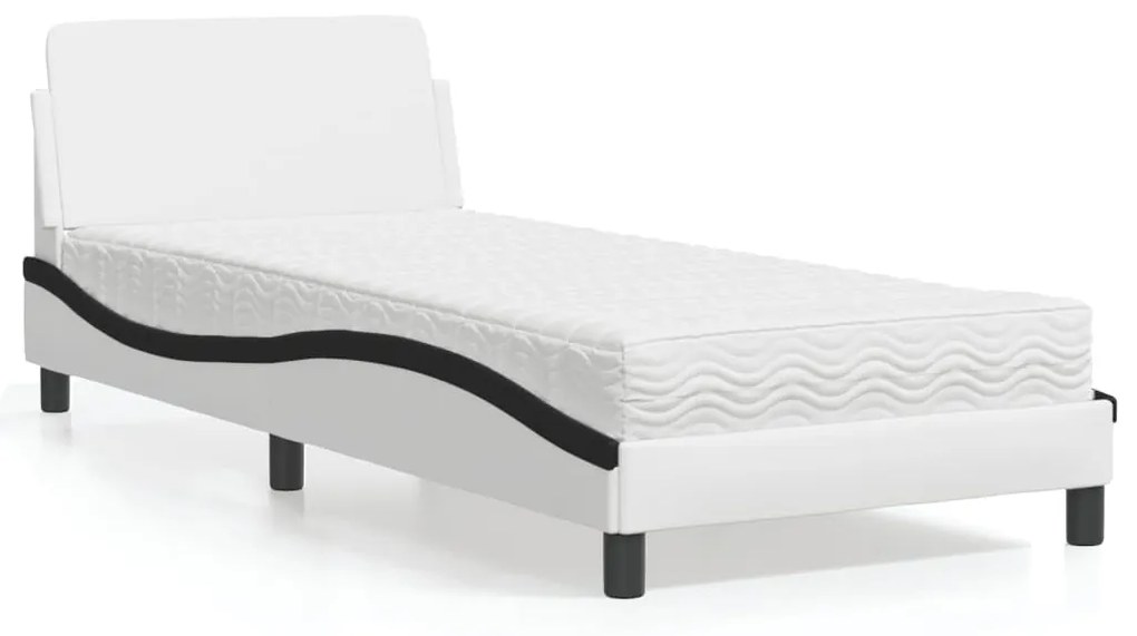 Letto con materasso bianco e nero 90x190 cm in similpelle