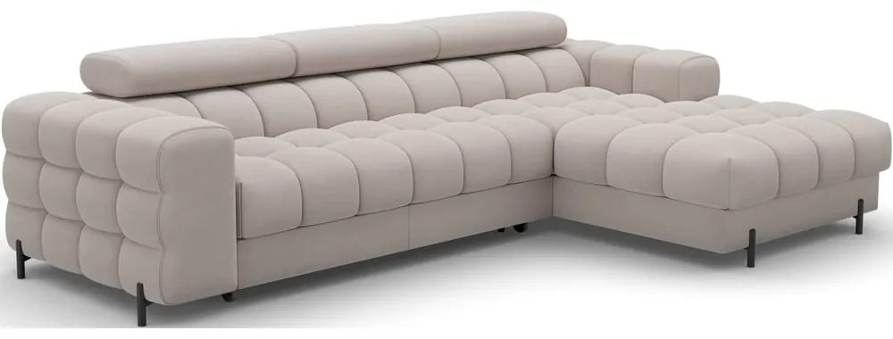 Divano angolare beige allungabile/con contenitore (con penisola a destra/con chaise lounge) e rivestimento in velluto Felro – ELTAP