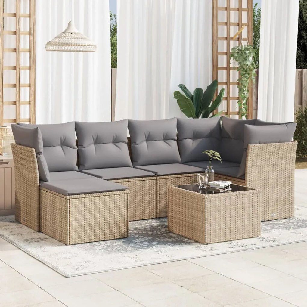 Set divani da giardino 7 pz con cuscini beige in polyrattan