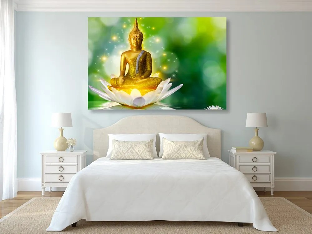 Quadro su tela – Buddha dorato su fiore di loto