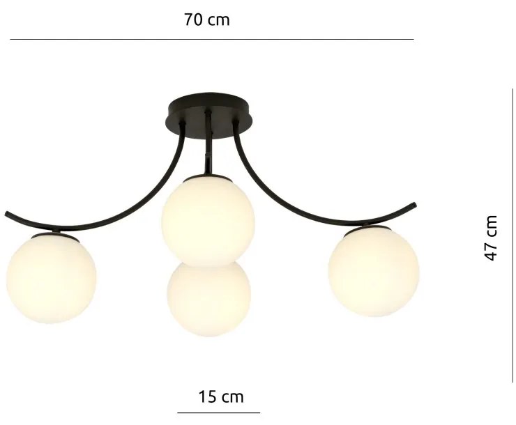 Lampadario da Soffitto in Acciaio e Vetro BOSTON 4 Nero 4xE14 Colore delle Sfere Bianco