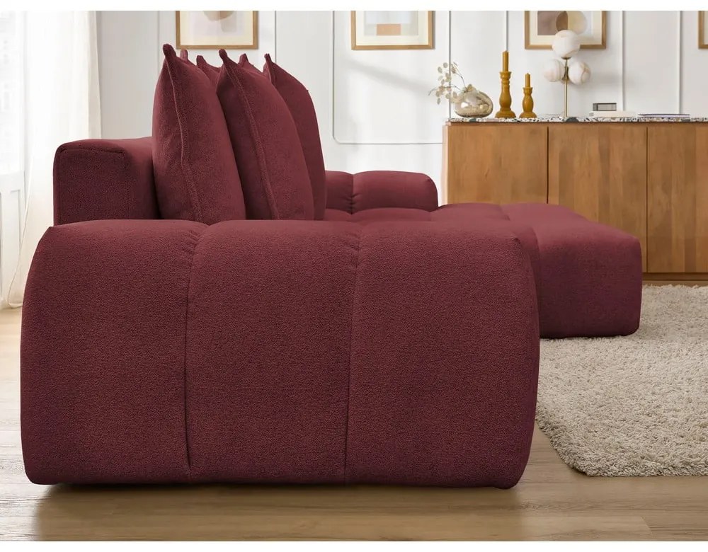 Divano angolare burgundy allungabile e con contenitore (penisola a destra/chaise lounge) con rivestimento in ciniglia Everest – Bobochic Paris