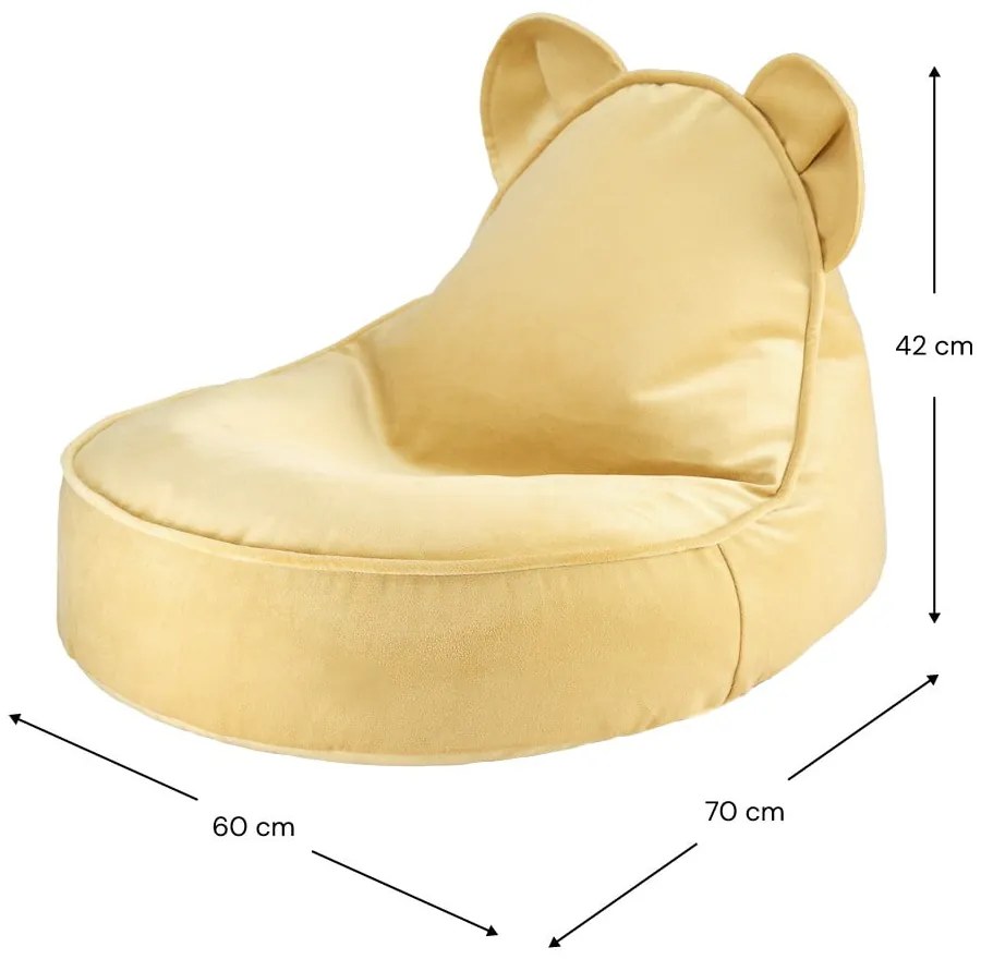 Pouf a sacco per bambini giallo con rivestimento in velluto Bear – Wigiwama