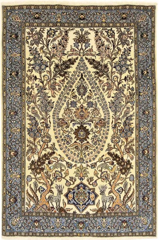 Ghom Tappeto 210x140 Beige (Iran) Annodato A Mano