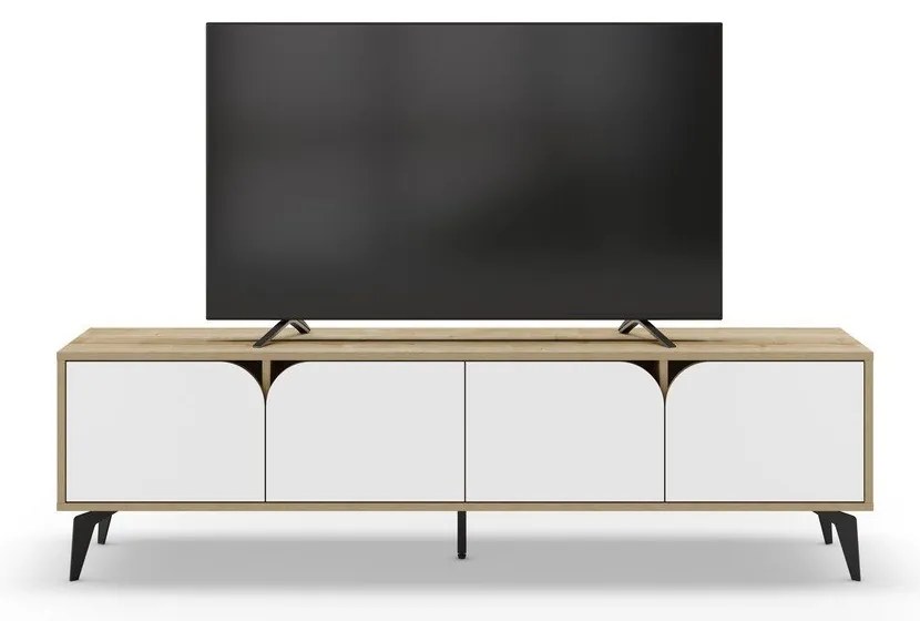 Tavolo TV in rovere decorato in bianco e naturale 180x51 cm Nola - Marckeric