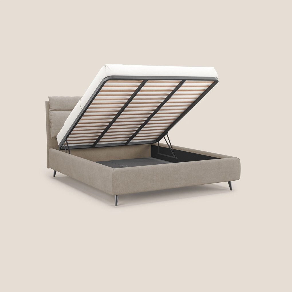 Jerry letto imbottito contenitore e cuscini reclinabili in tessuto smacchiabile T17 beige
