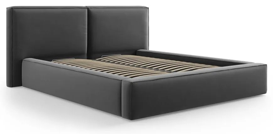 Letto matrimoniale imbottito in grigio scuro in velluto con contenitore con rete inclusa 200x200 cm Arendal – Cosmopolitan Design