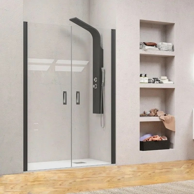 Kamalu - porta doccia per nicchia 80-85 cm doppio battente profili neri kn-saloon