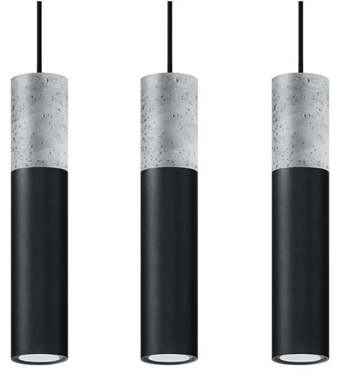 Lampada a Sospensione BORGIO 3P Nera con Cemento 3xGU10