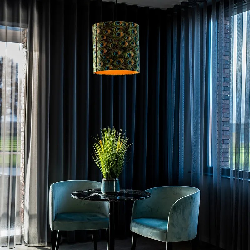 Paralume in velluto con design pavone 40/40/40 con interno dorato