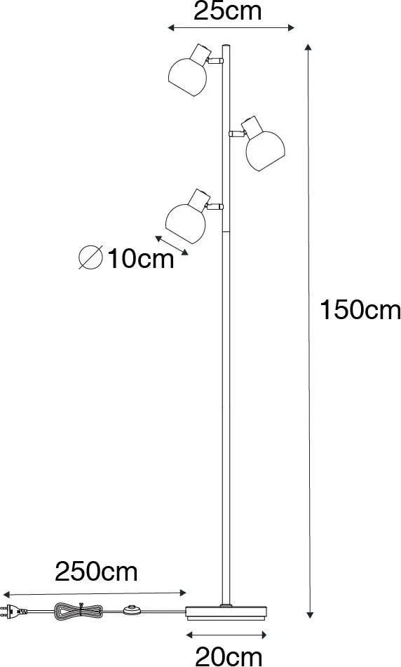 Lampada da terra smart oro con vetro rosa 3 luci incl. 3 Wifi P45 - Vidro
