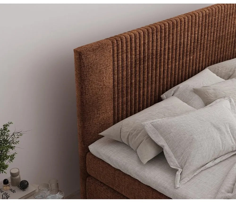 Letto boxspring arancione con contenitore 200x200 cm Bergamo – Maison de Rêve