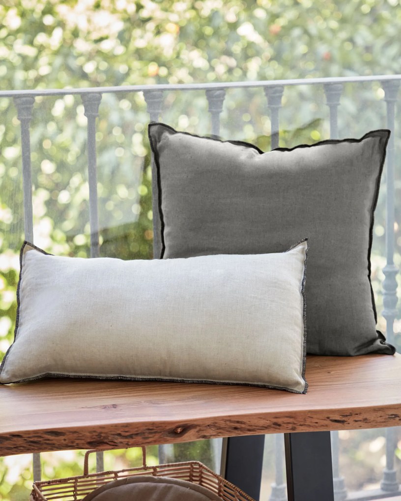 Kave Home - Fodera cuscino Elea 100% lino grigio chiaro 30 x 50 cm