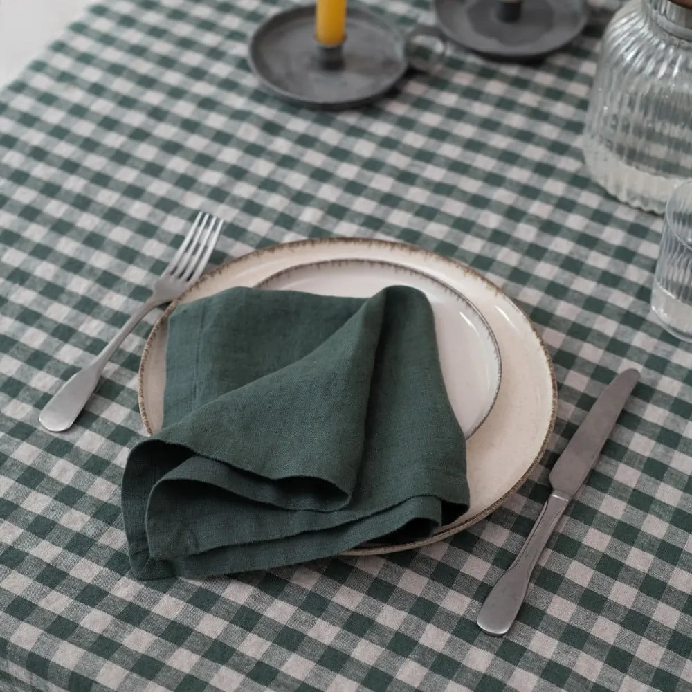 Tovaglia in lino 140x250 cm Forest Green Gingham – Linen Tales