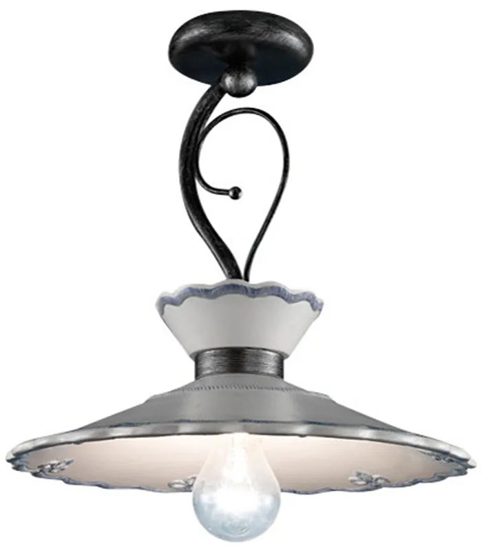 Plafoniera Classica Ravenna Metallo Nero Ceramica Bianco Sfumato Arg. 31Cm 1 Luce E27