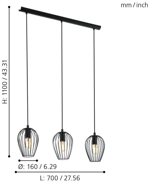 Eglo 49478 - Lampadario NEWTOWN 3xE27/60W/230V