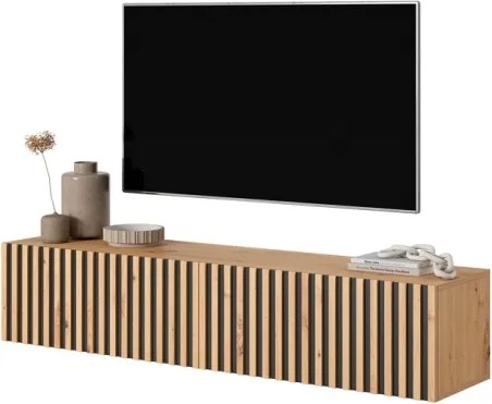 Mobile TV Sospeso Listellato 140 Cm Rovere E Nero Astra