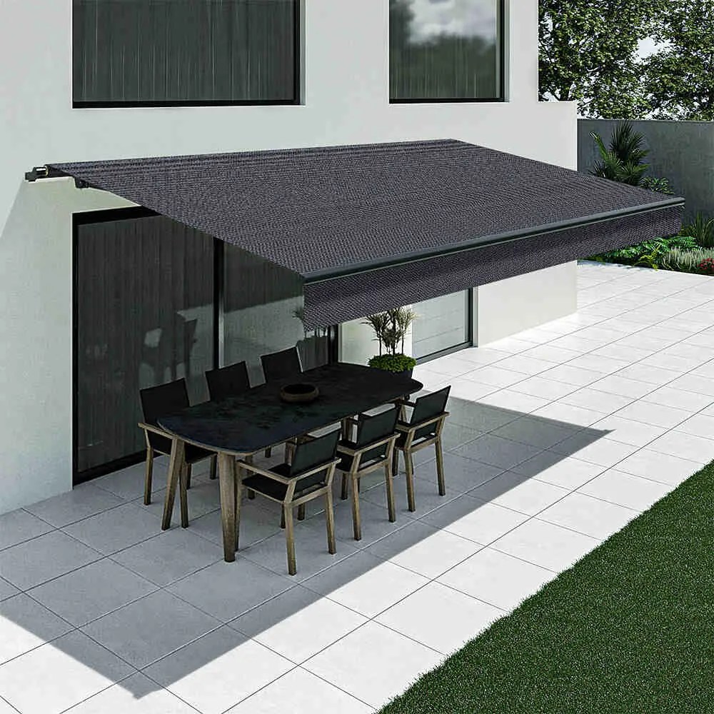 Tenda da sole antracite con mantovana dritta, modello Basic senza cassonetto, 2400 x 1500 mm, con manovella, configurazione individuale