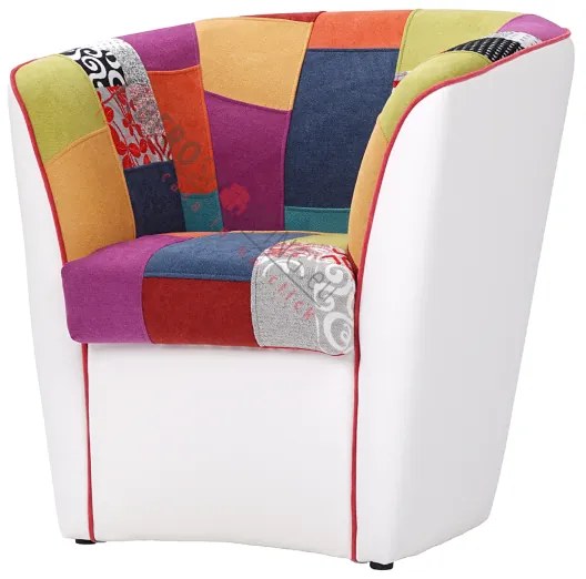 Poltrona VALENTINA in ecopelle Bianco e seduta tessuto PATCHWORK
