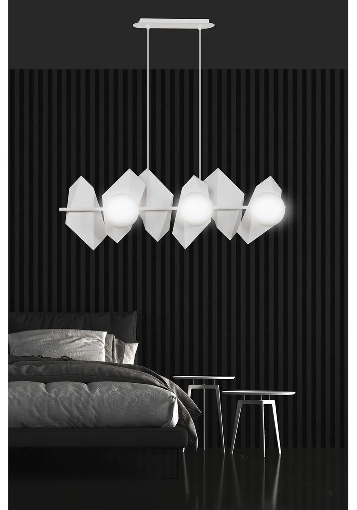 Lampadario Minimal Parvati Acciaio Bianco 6 Luci E14 Ip20