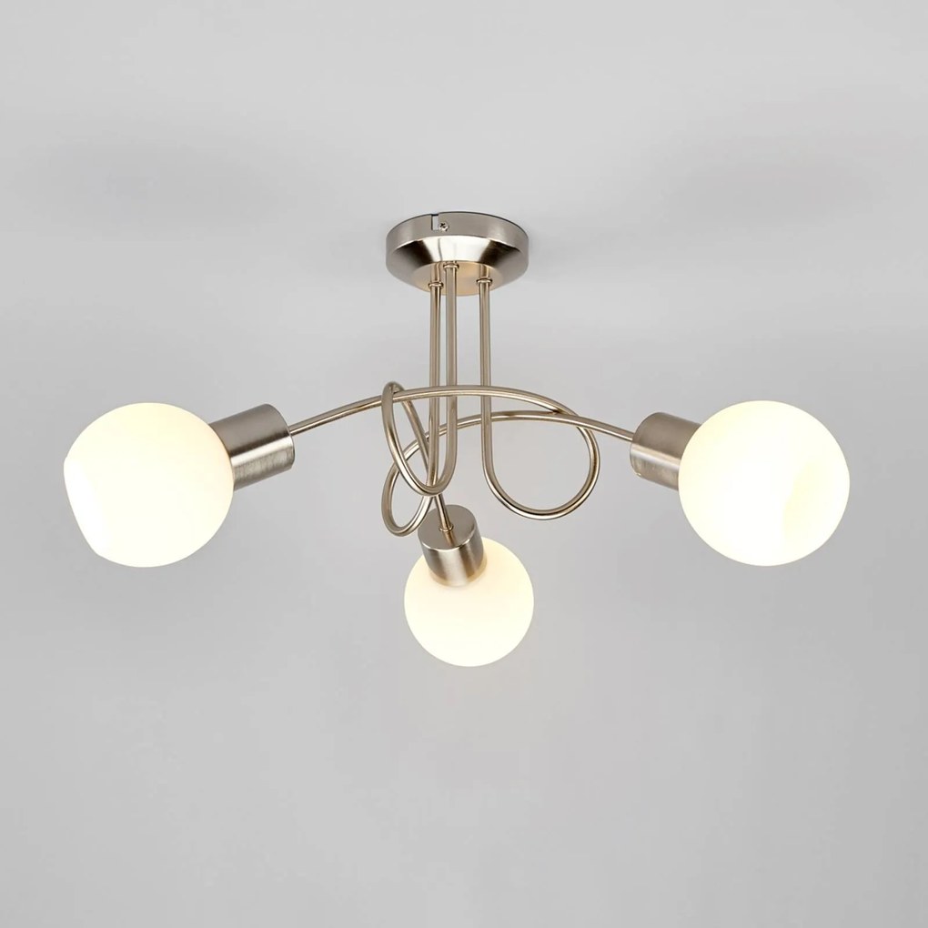 Plafoniera Lindby Elaina, Ø 38cm, a 3 luci, nichel, vetro, E14