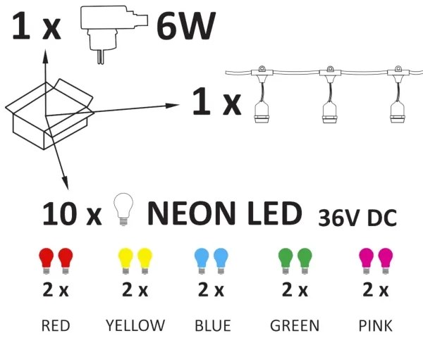 Catena decorativa da esterno LED PARTY NEON 7,6 m 10xE27/0,6W/36V IP44