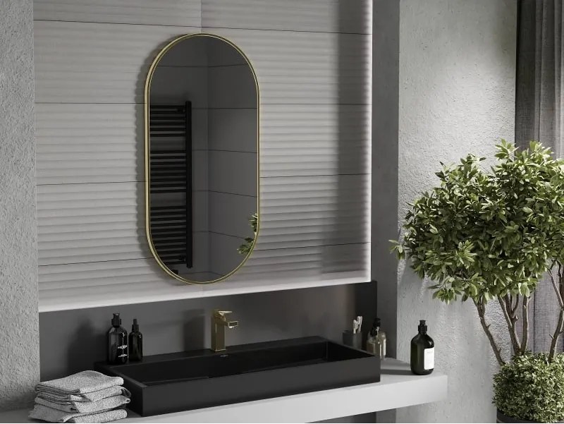 Mexen Loft specchio da bagno ovale 100 x 50 cm, cornice dorata - 9851-100-050-000-50