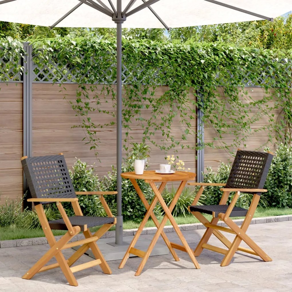 Set Da Bistrot 3 Pz Nero İn Polyrattan E Legno Massello /