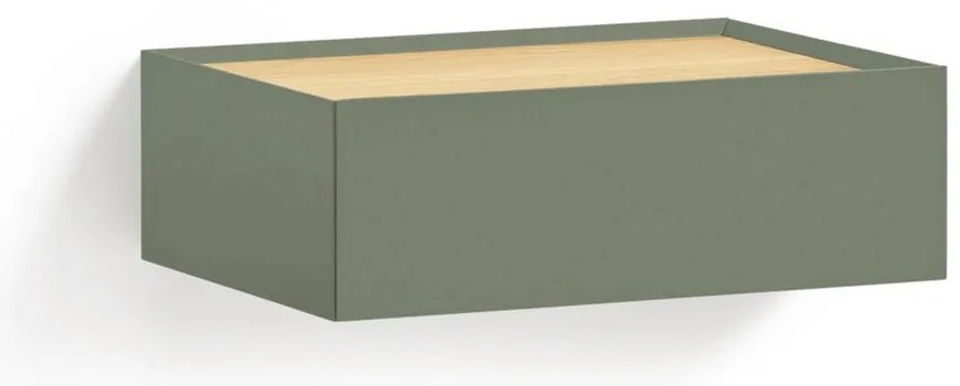 Comodino verde con piano effetto rovere da parete Arista – Teulat