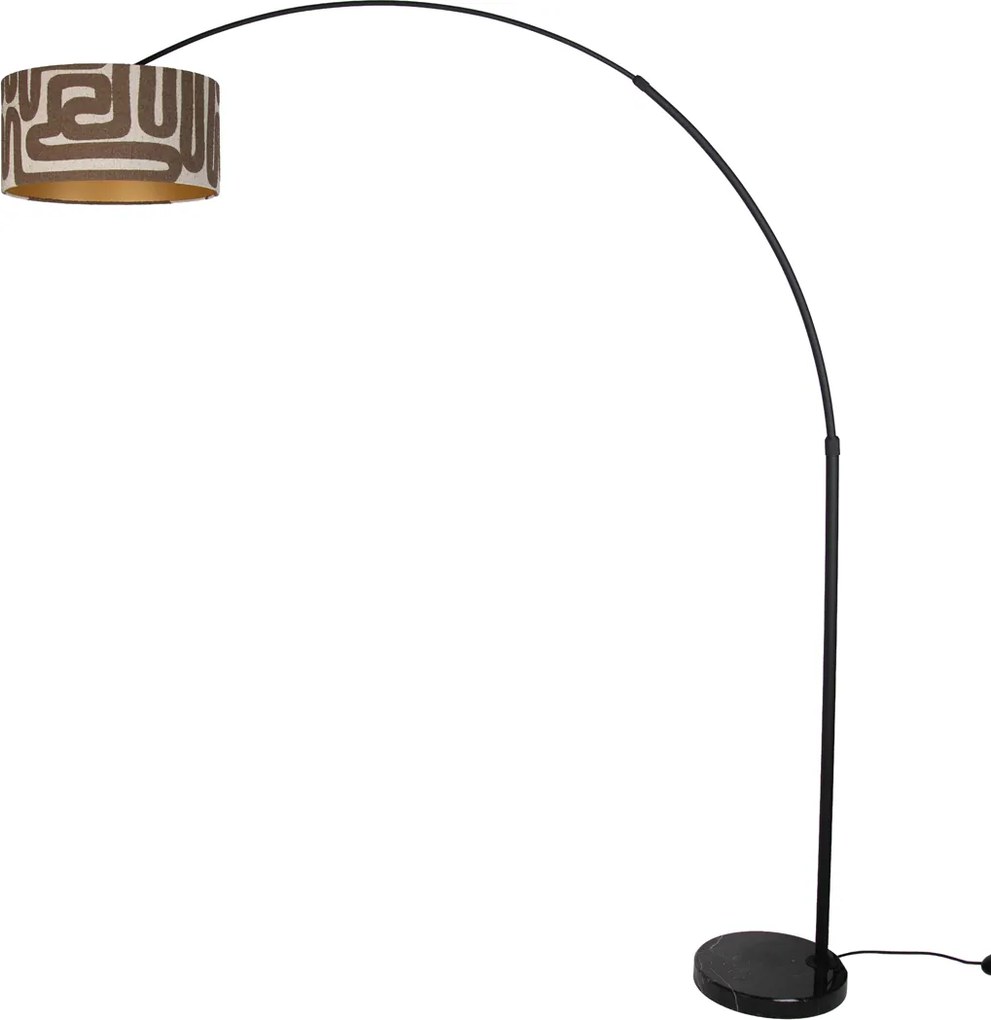 Lampada da terra nera con paralume a righe marroni e beige 50 cm - XXL
