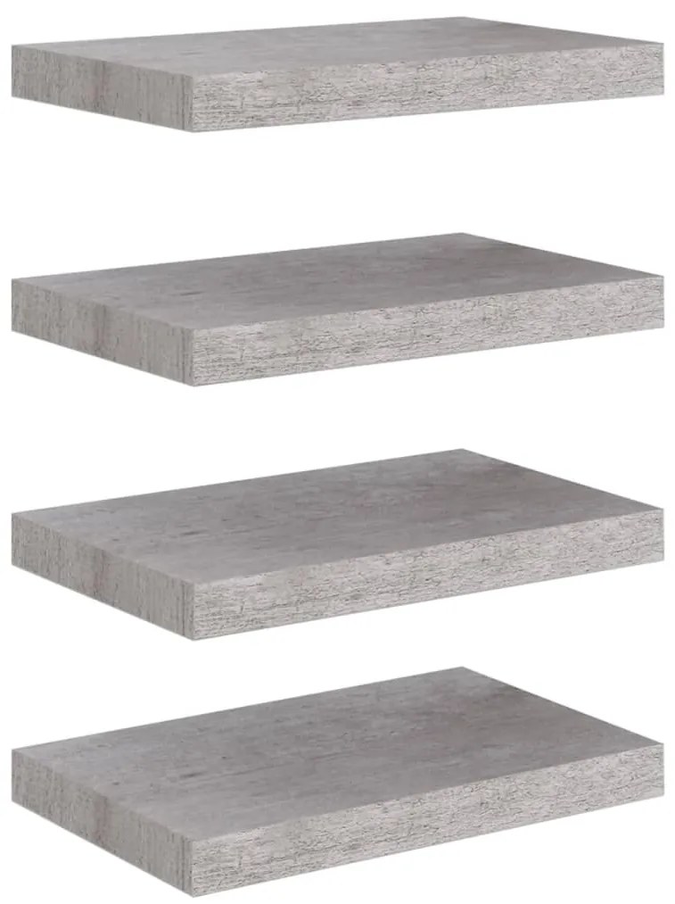 Scaffali a parete 4 pz grigio cemento 40x23x3,8 cm in mdf