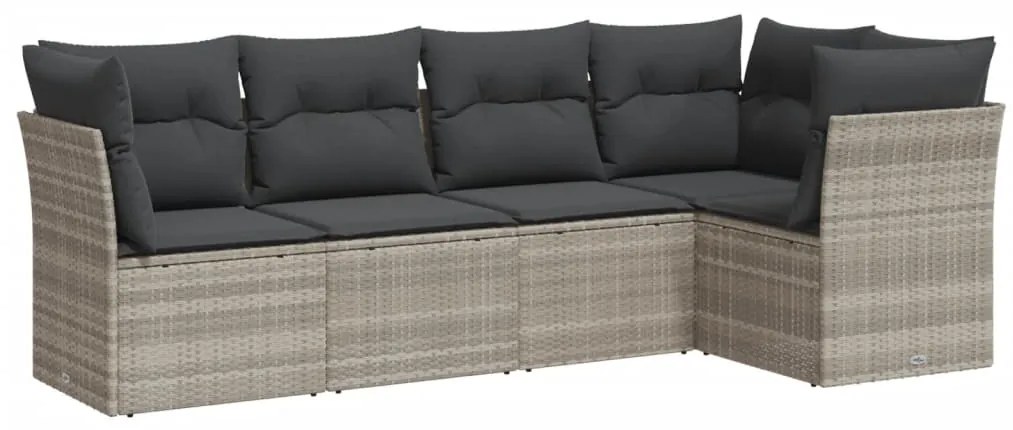 Set divano da giardino 5pz con cuscini grigio chiaro polyrattan