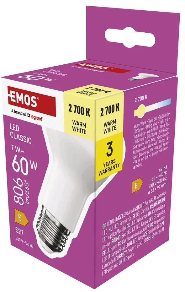 Lampadina LED bianco caldo E27, 7 W - EMOS