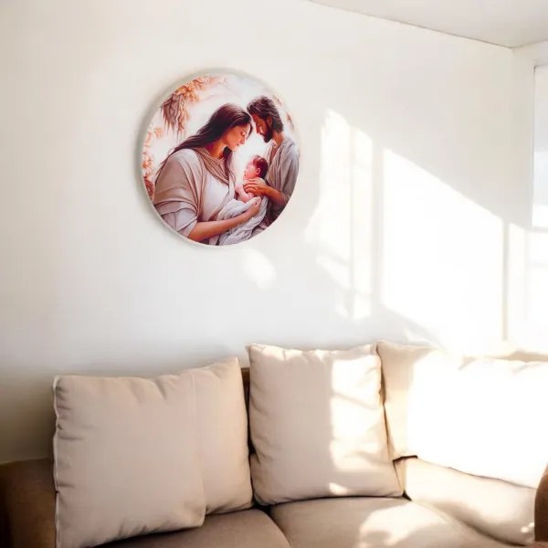 Quadro in vetro temperato D65 cm moderno Bianco - Sacra Famiglia