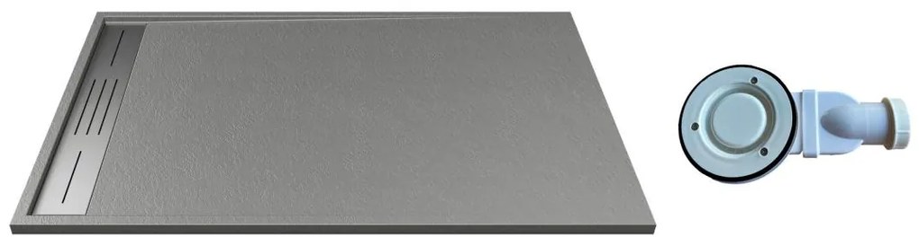 Piatto per doccia da posare o da incasso con sifone 140 x 90 cm in Resina Grigio - LYROSA