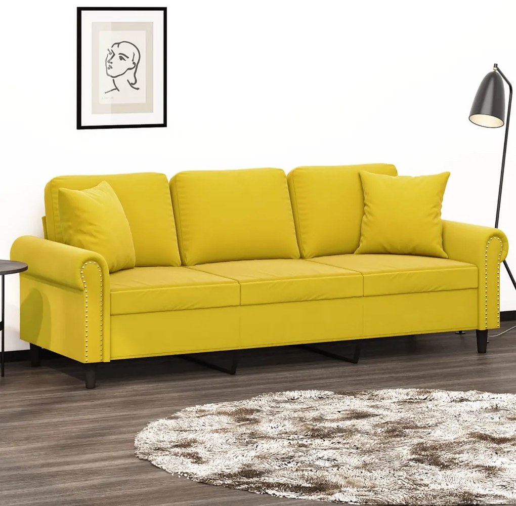 Divano A 3 Posti Con Cuscini Giallo 180 Cm İn Velluto /