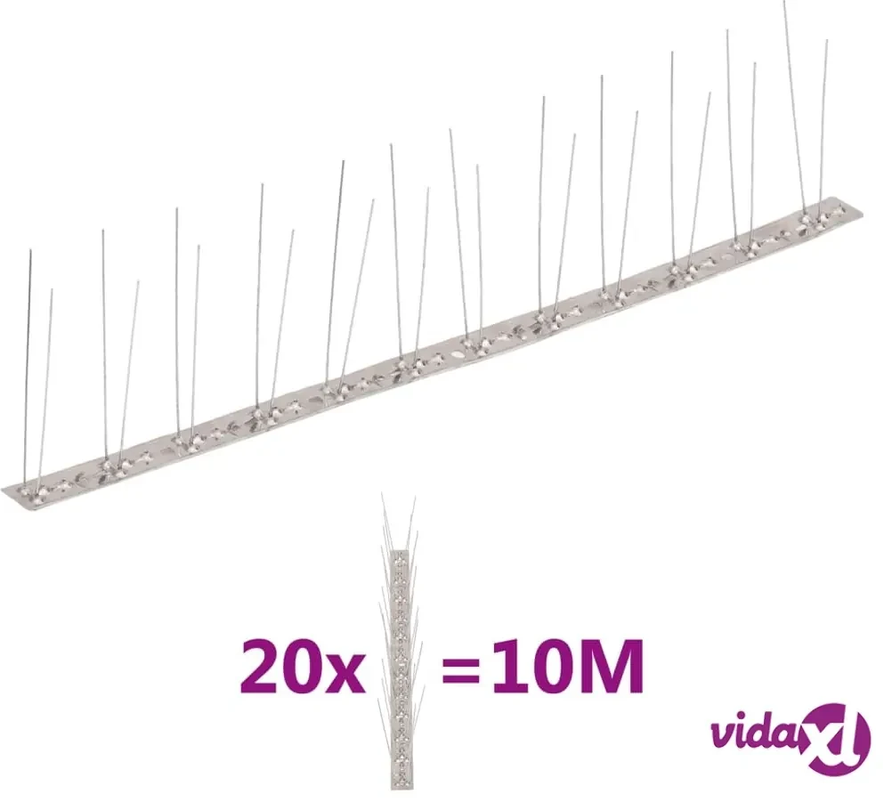 vidaXL Set Dissuasori per Uccelli e Piccioni 20 pz Acciaio 2 File 10 m